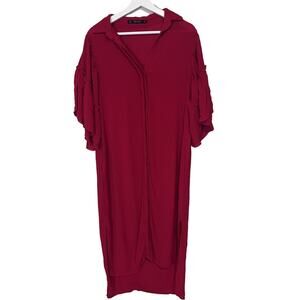 Zara Basics Red Dress See through with Bell Quarter Sleeve. Size: Medium